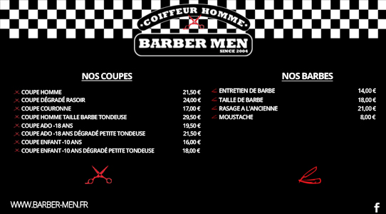 Nos tarifs – BARBER MEN | Salons de coiffure | Coiffeur Barbier pour Homme