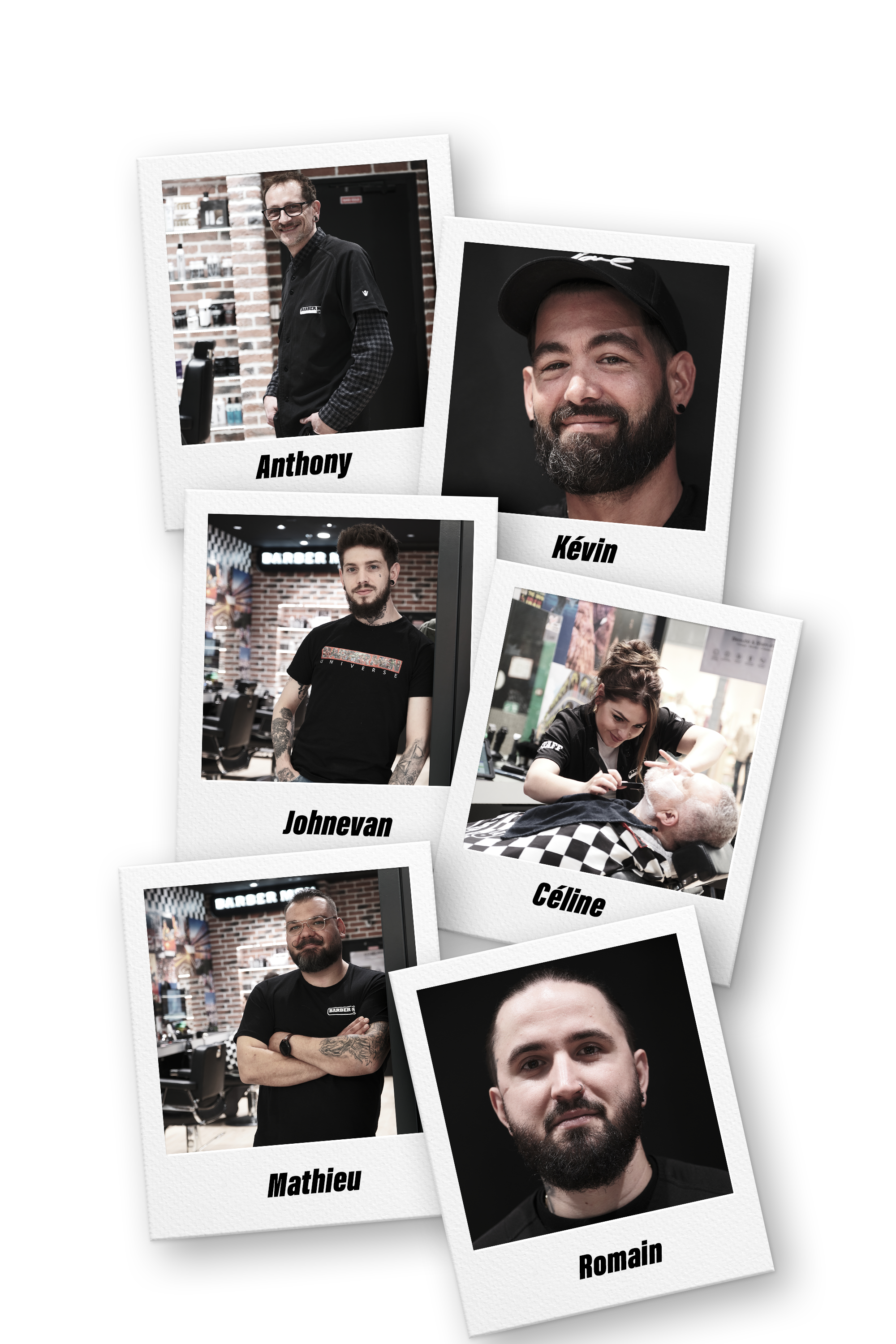 Equipe-polaroid-coquelles Votre équipe de coiffeurs barbiers à Barber Men Coquelles, ccial Cité europe.